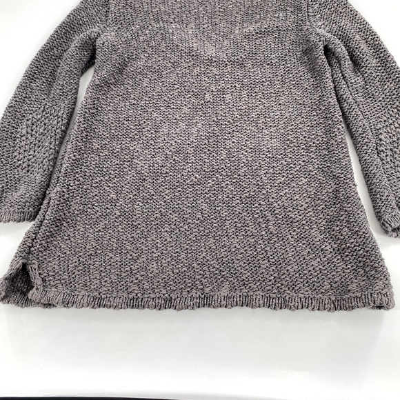 Zara Knit Womens Open Knit Deep V-Neck Sweater Sz L Grey Silver Split Hem - Picture 9 of 9